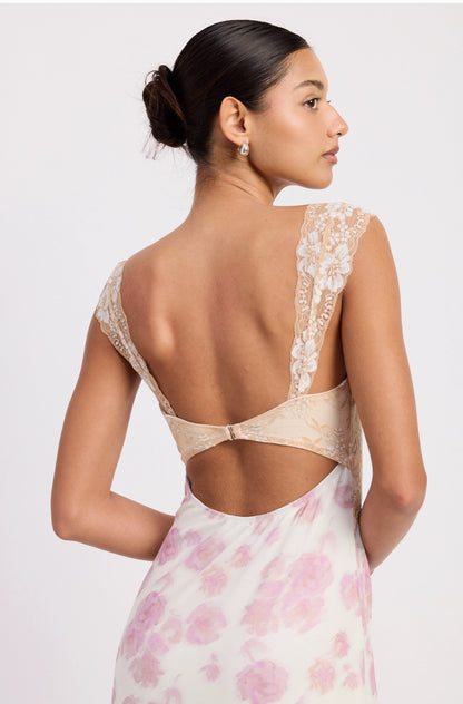 Floral Mesh Lace Trim Maxi