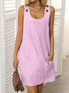 Striped Button Strap Pocket Mini Dress
