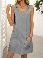 Striped Button Strap Pocket Mini Dress
