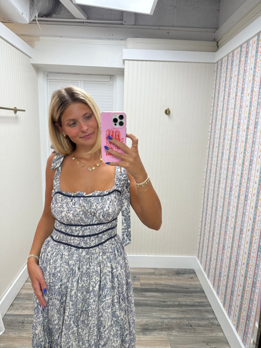 Tie Shoulder Ruched Midi Dress
