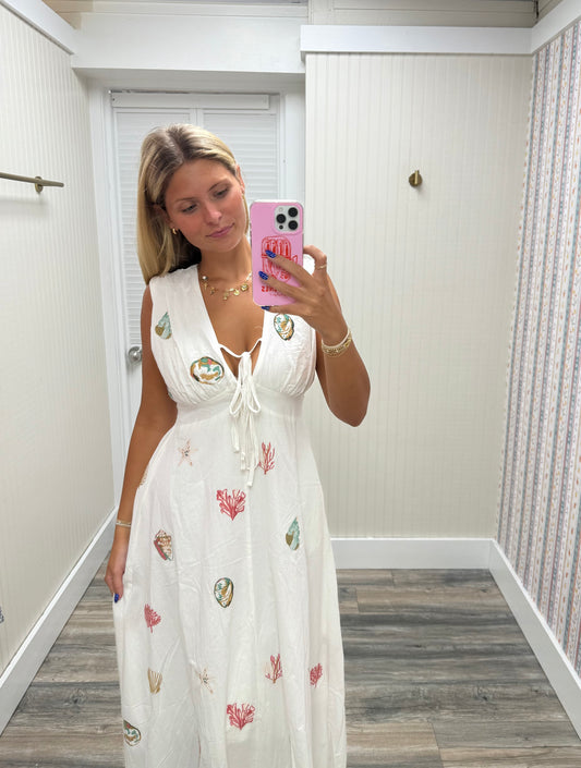 Seashell Embroidered Maxi Dress