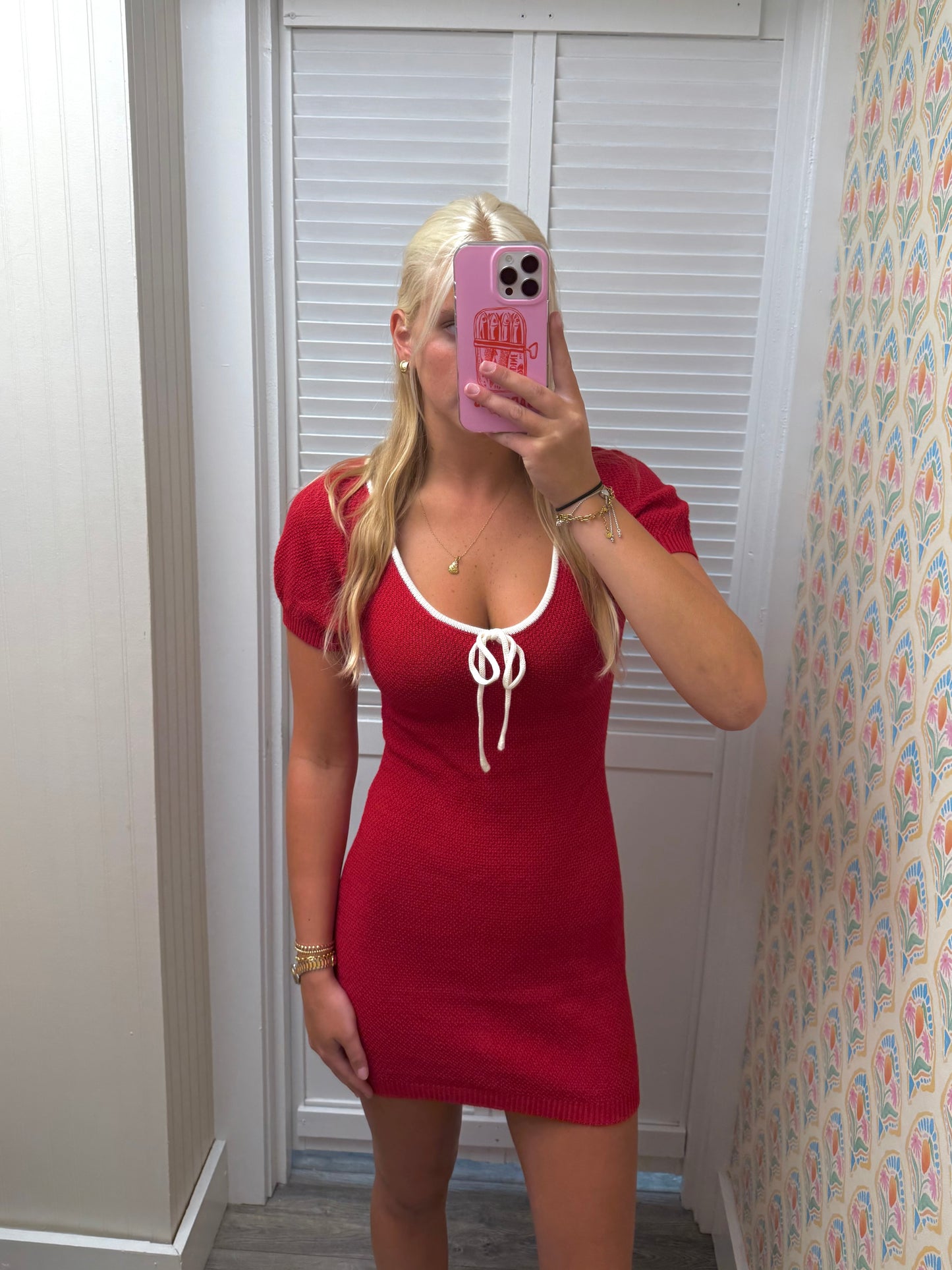 V-Neck Puff Sleeve Sweater Dress