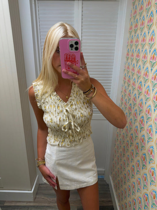 Sleeveless Smocked Bodice Top
