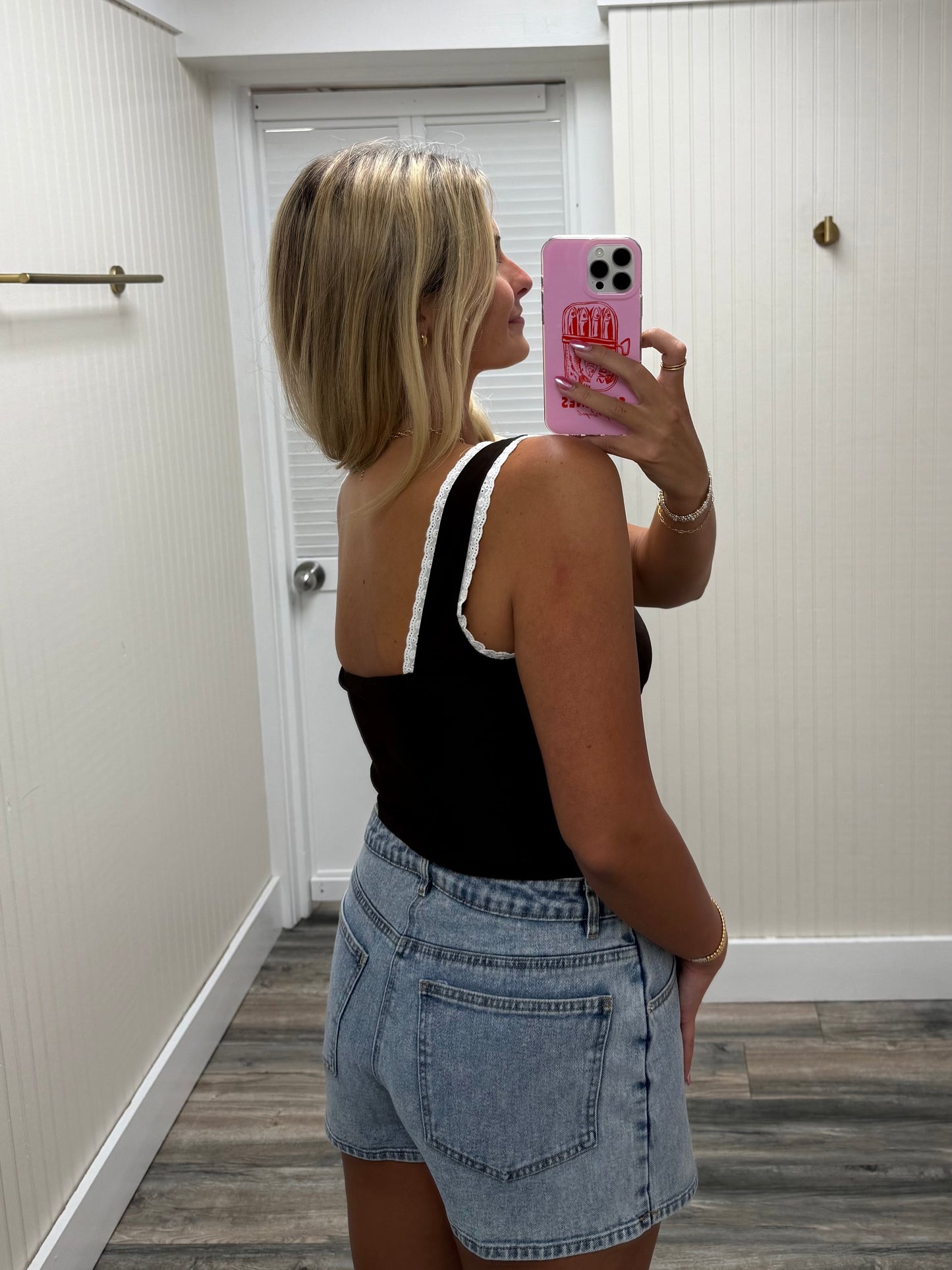 Cotton Eyelet Trim Top