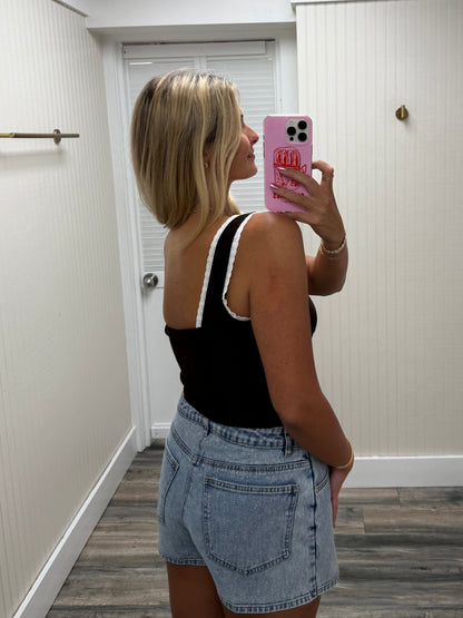 Cotton Eyelet Trim Top