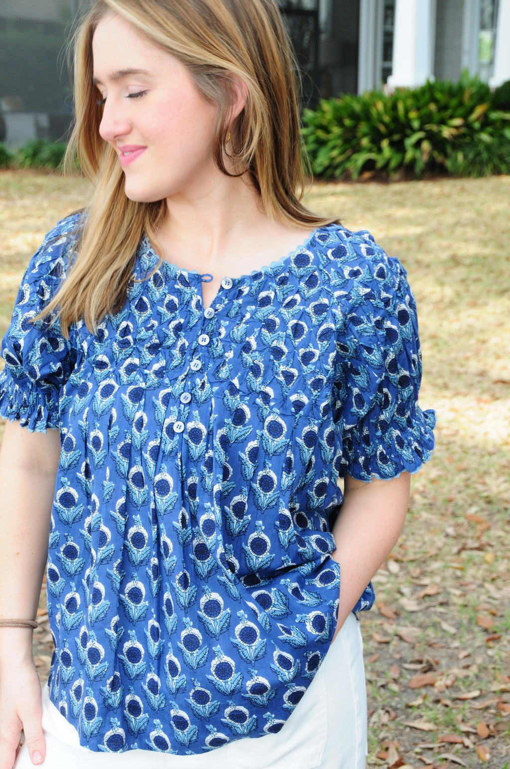Smocked Neck Top