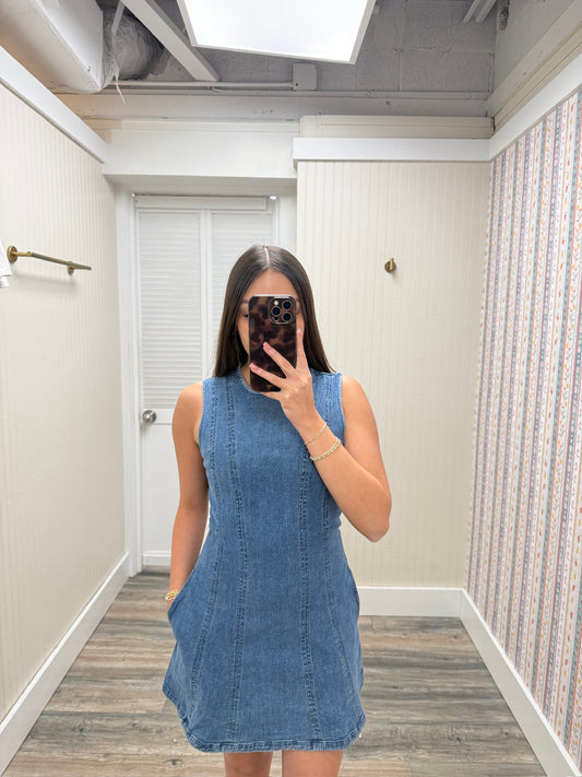 Round Neck Sleeveless Denim Dress