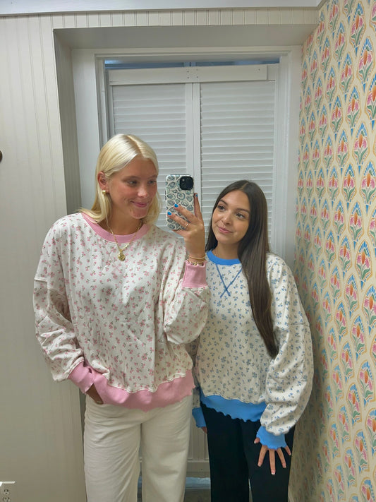 Ditsy Flower Printed Contrast Rib Sweatshirt