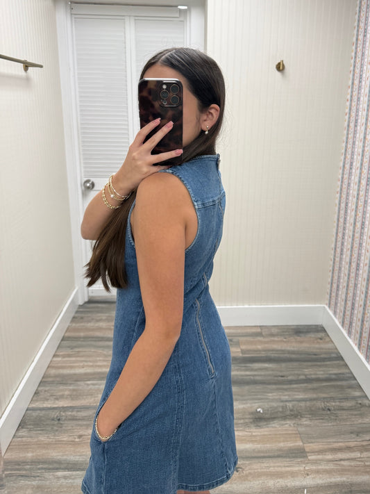Round Neck Sleeveless Denim Dress