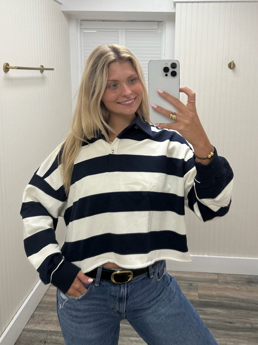 Rugby Polo Top Stripe Buttons