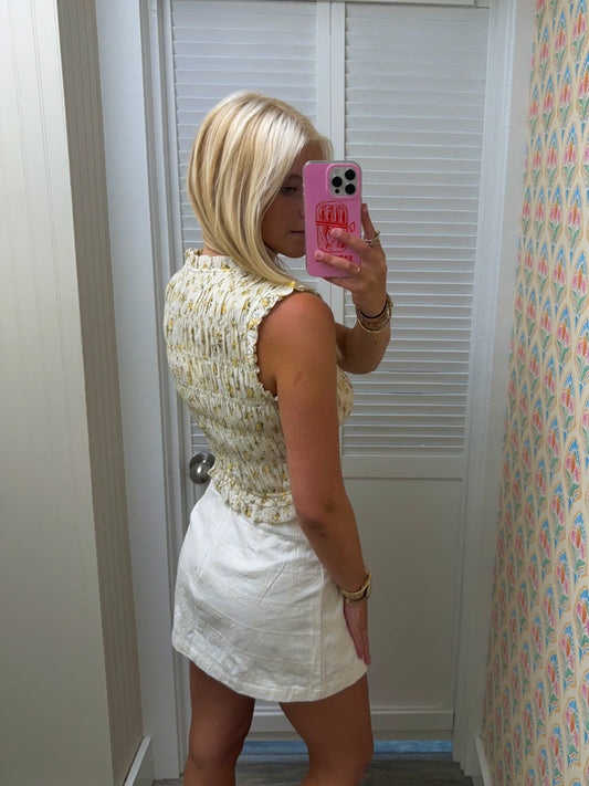 Sleeveless Smocked Bodice Top