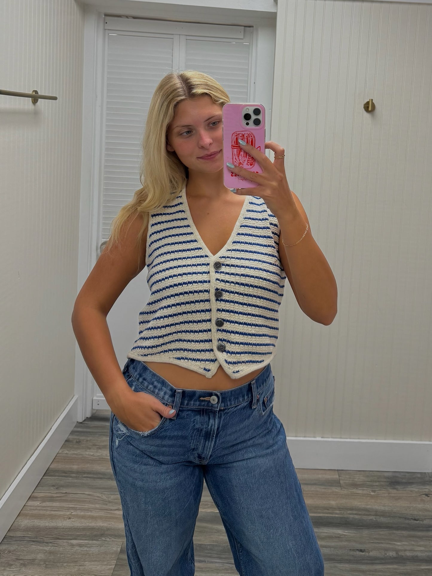 Knit Sweater Striped Button Down
