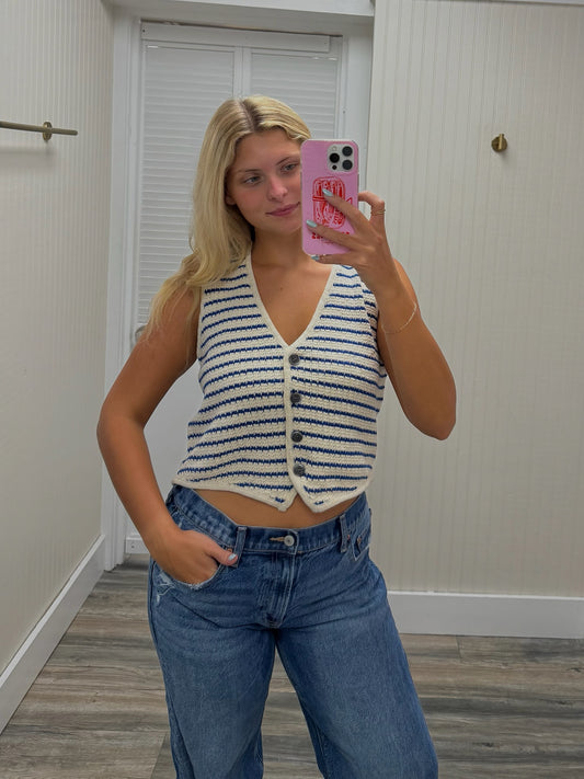 Knit Sweater Striped Button Down