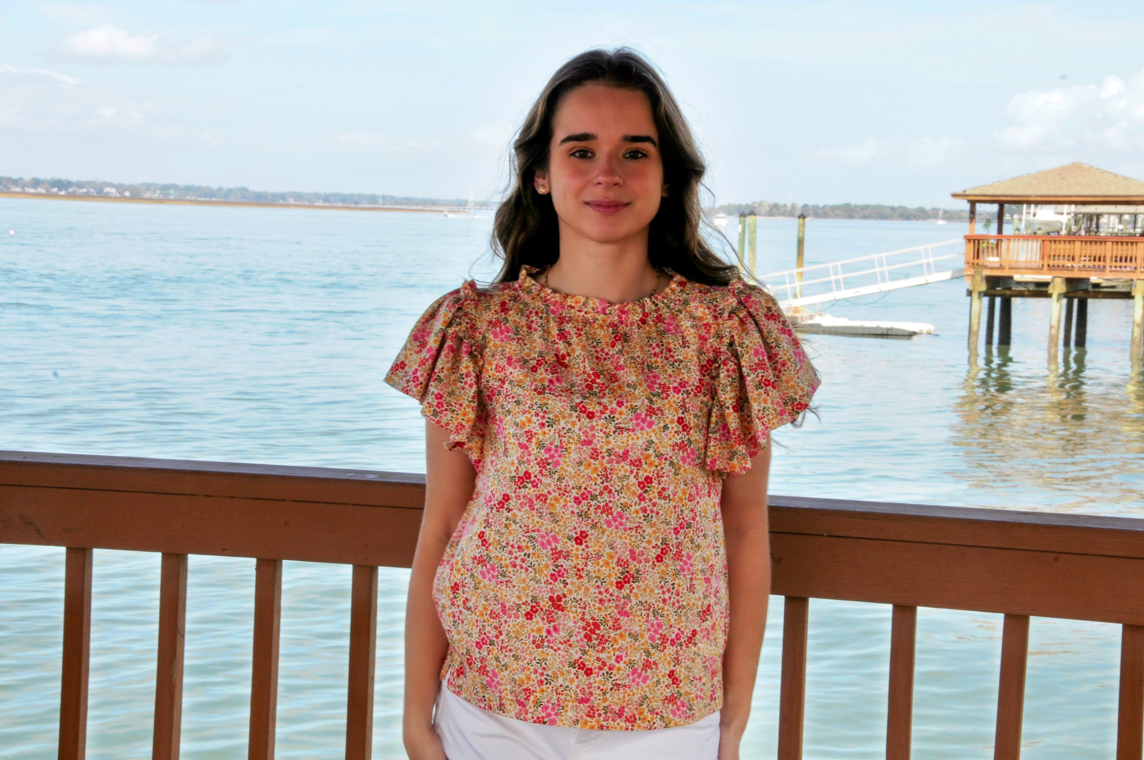 Ditsy Flounce Sleeve Top