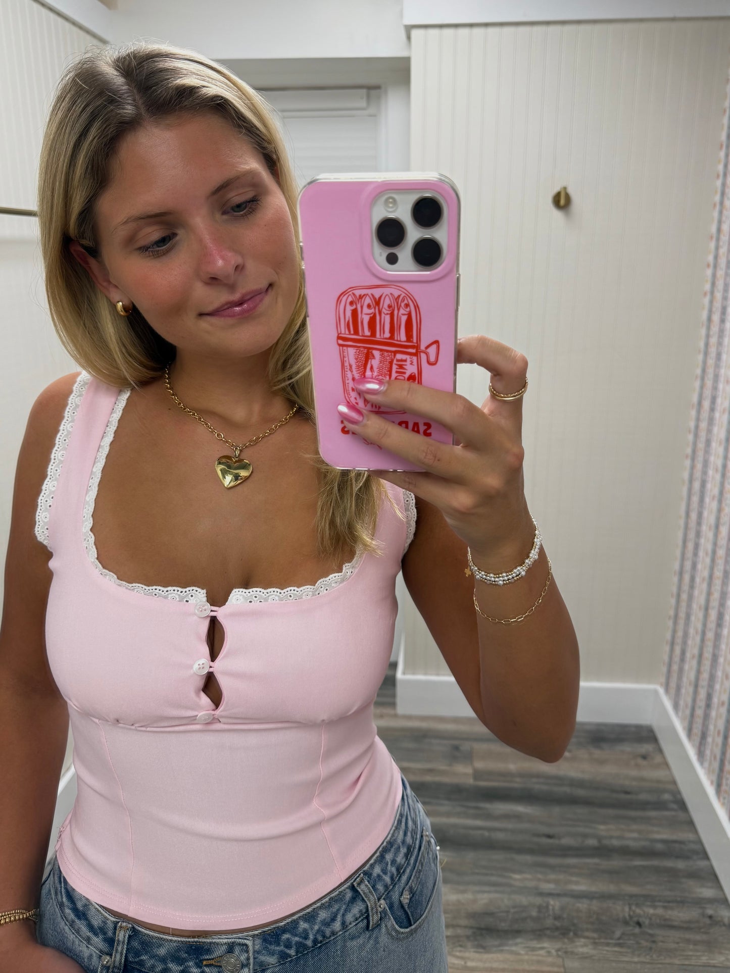 Cotton Eyelet Trim Top