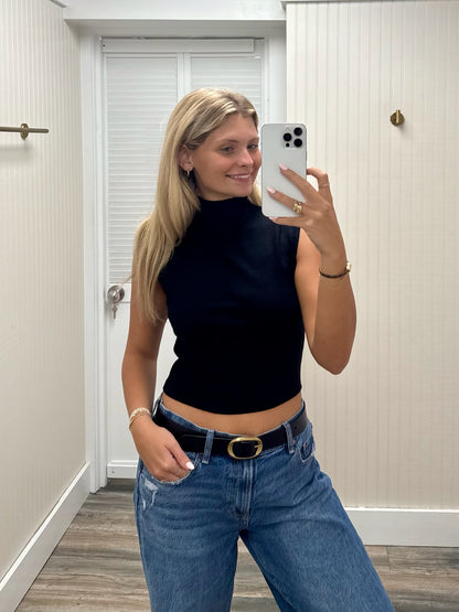 High Neck Sleeveless Sweater Top