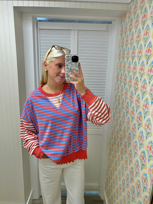 Color Block Striped Crew Neck Sweatshirt