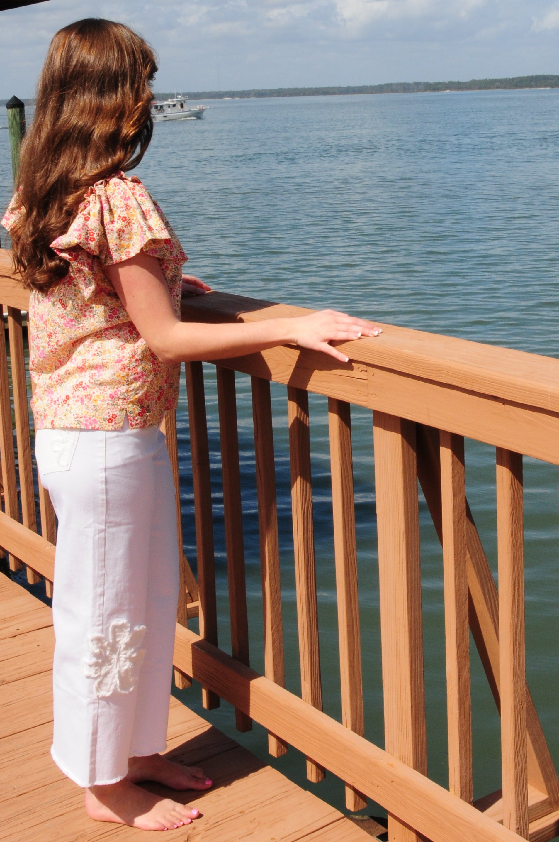 Ditsy Flounce Sleeve Top