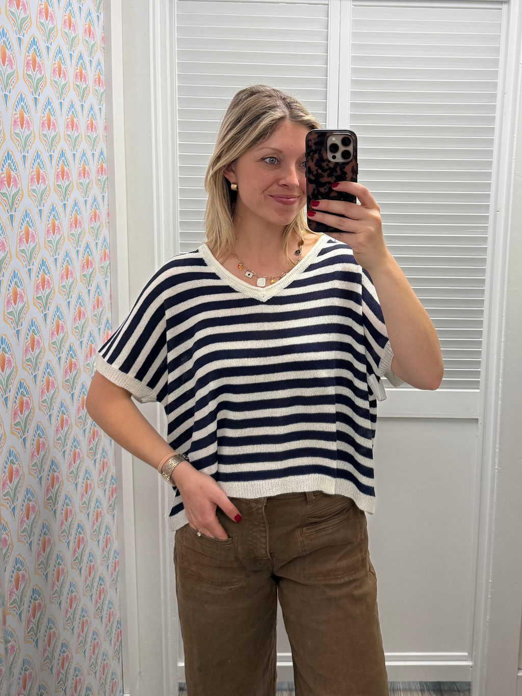 Striped VNeck Oversized Top