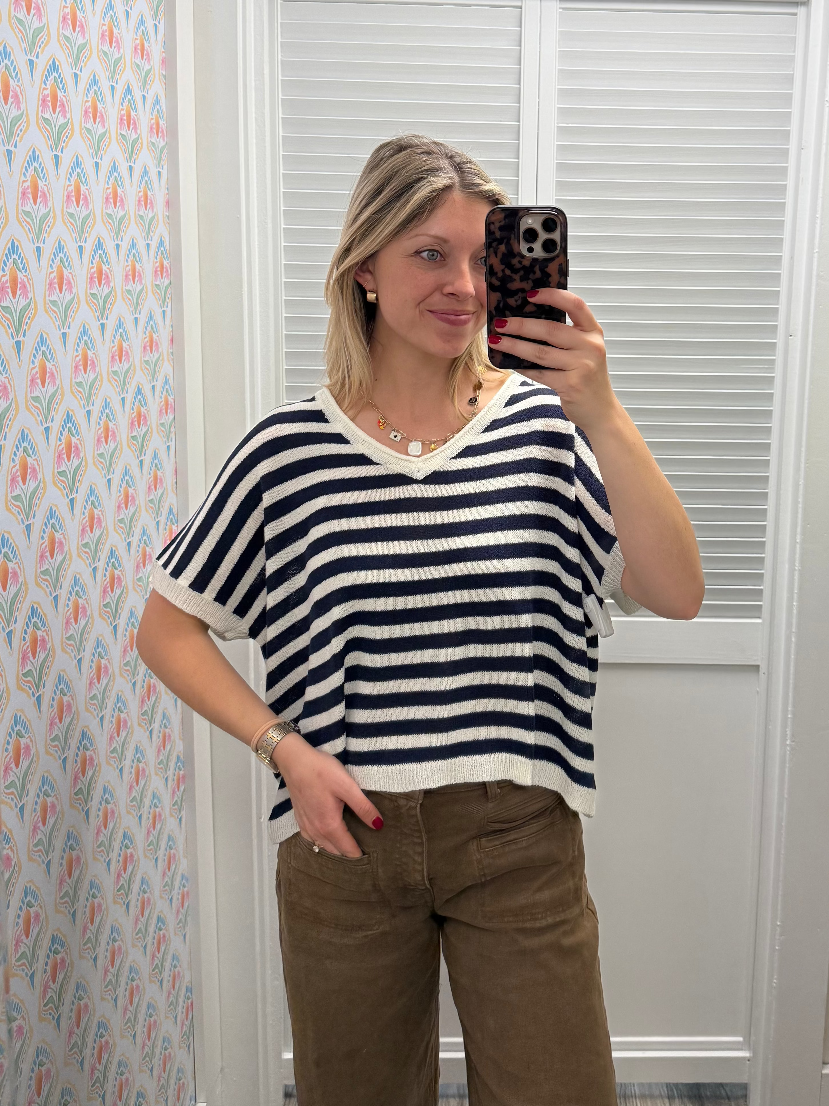 Striped VNeck Oversized Top