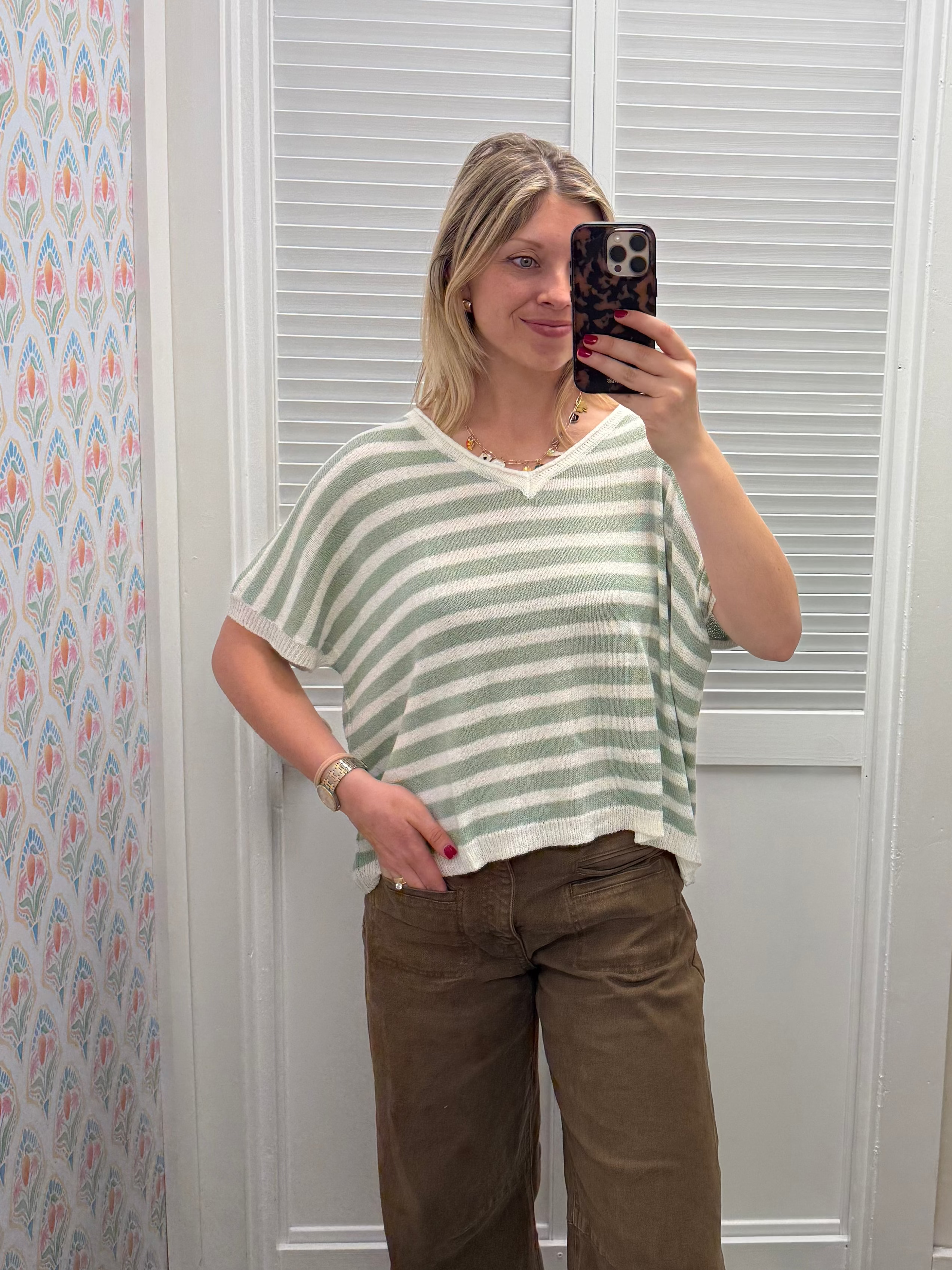 Striped VNeck Oversized Top