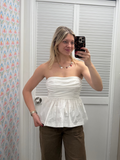 Pleated Peplum Tube Top