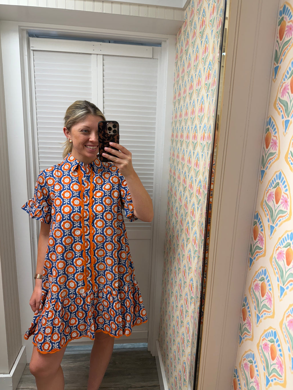 Blue Scalloped Shirt Dress