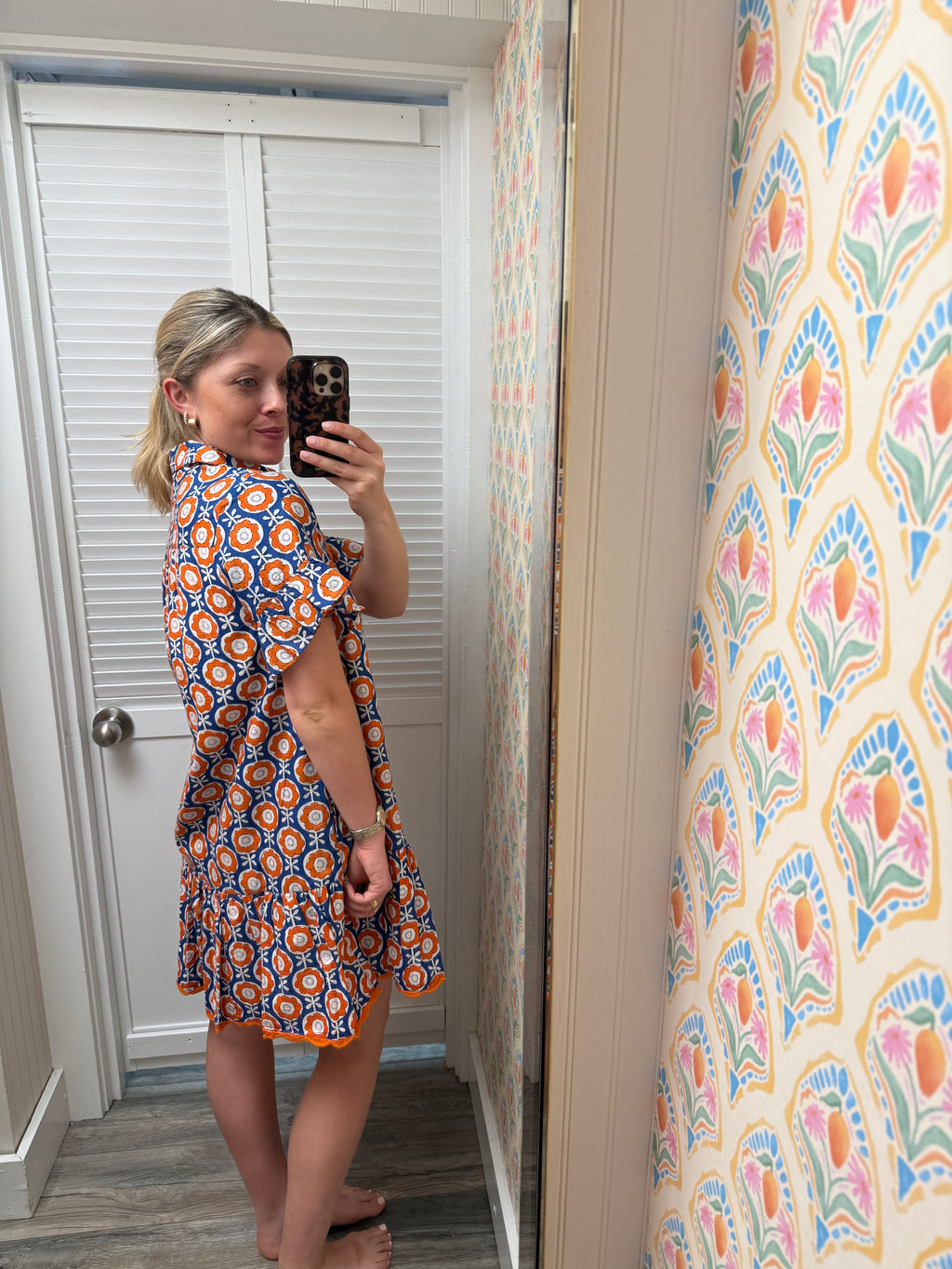 Blue Scalloped Shirt Dress