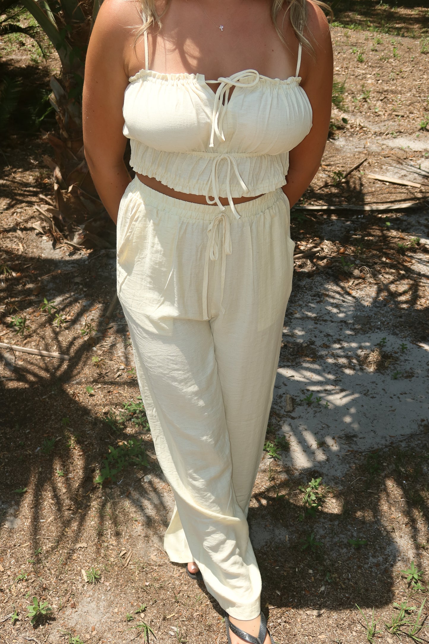 Front Tie Cropped Cami Top Leg Pant Set