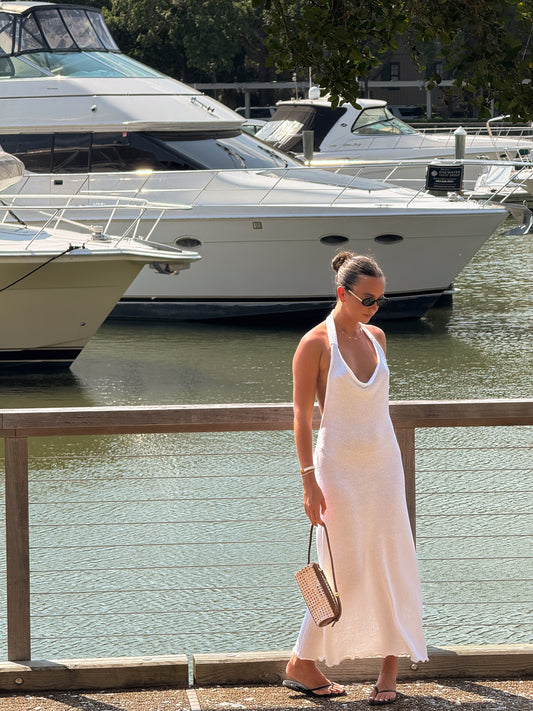 Sleek & Serene: White Cowl Neck Knit Dress