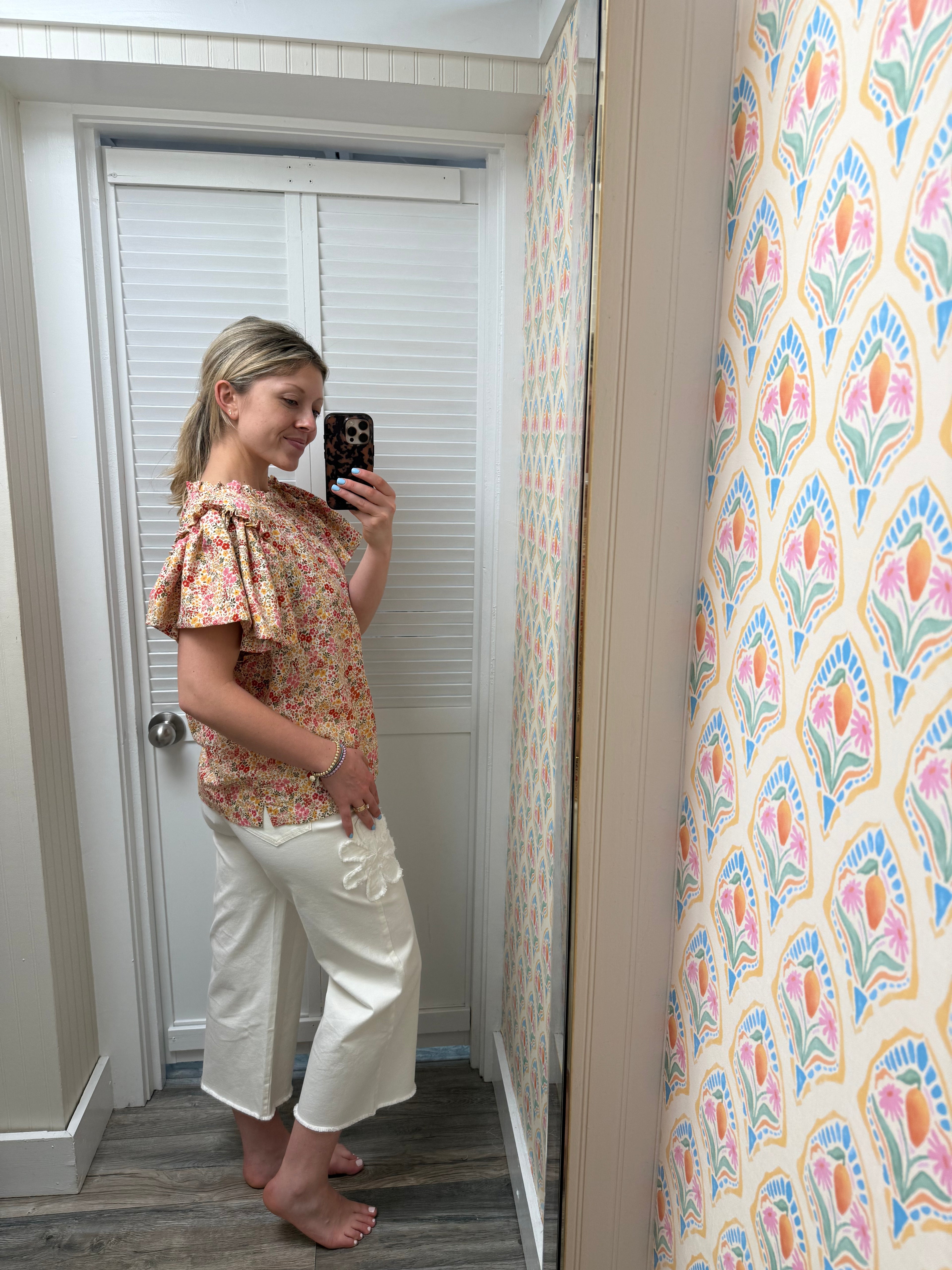 Ditsy Flounce Sleeve Top