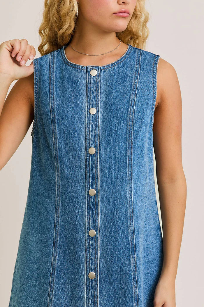 Sleeveless Round Neck Denim Mini Dress