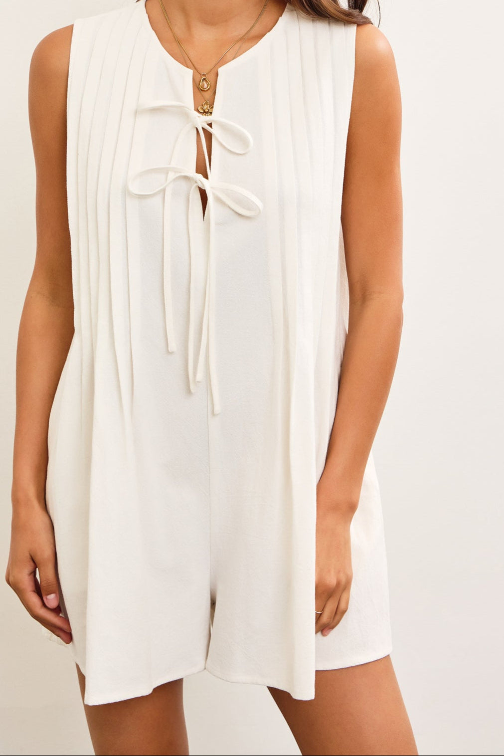 Tie Front Pleated Romper