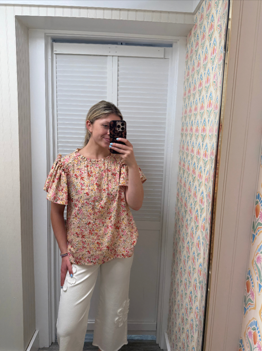Ditsy Flounce Sleeve Top
