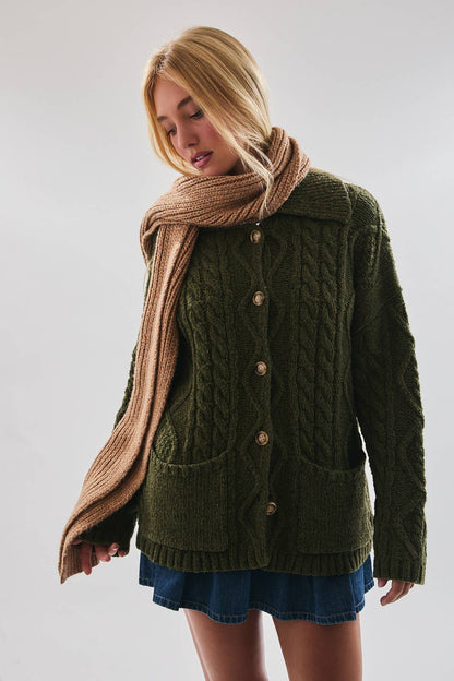 FRONT POCKET DETAIL LONG SLEEVE OVERSIZED CARDIGAN