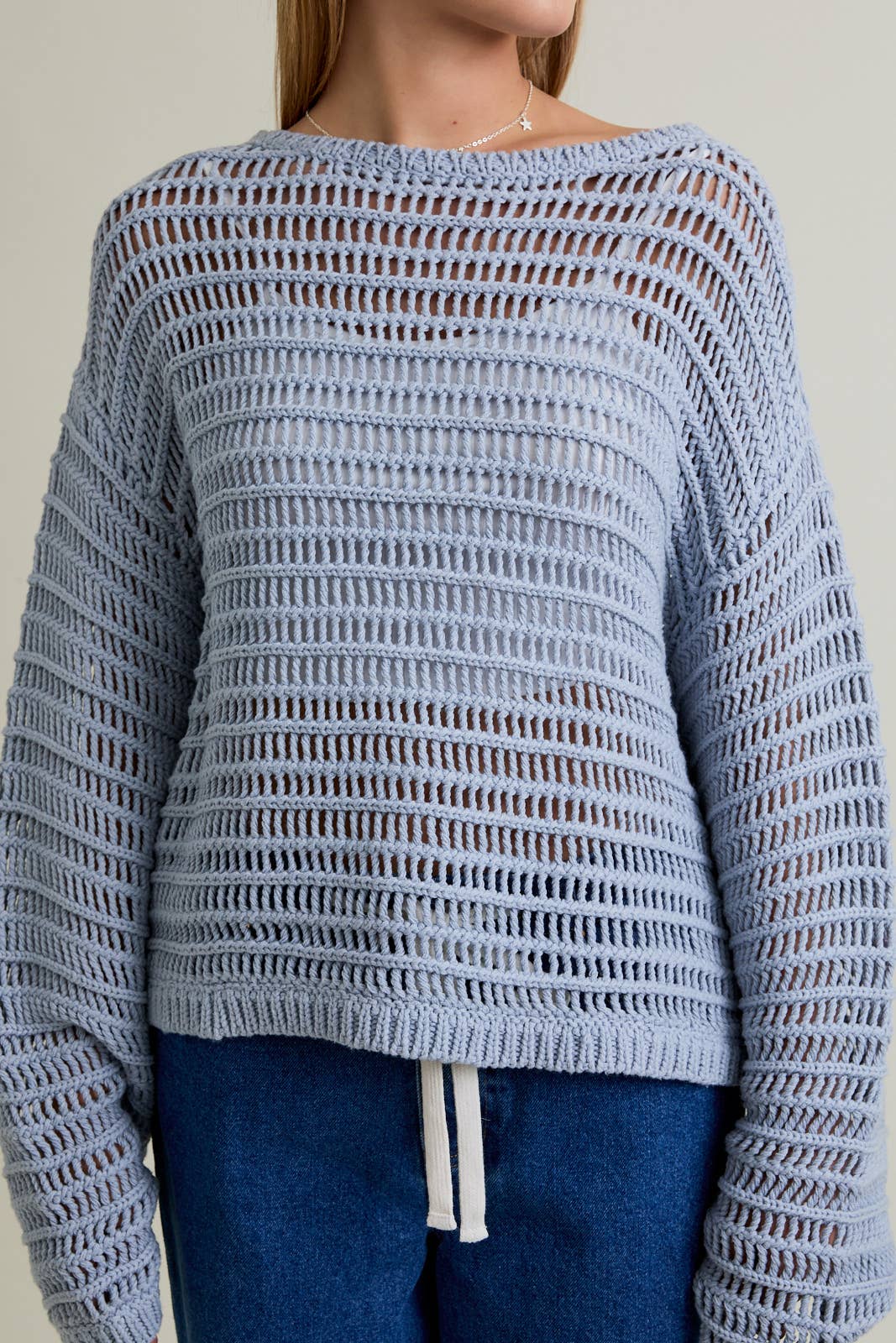 BOAT NECK OPENWORK SWEATER TOP