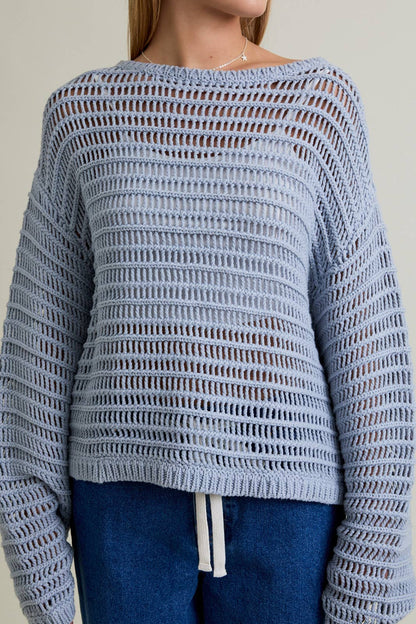 BOAT NECK OPENWORK SWEATER TOP