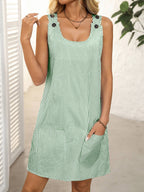 Striped Button Strap Pocket Mini Dress