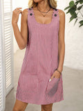 Striped Button Strap Pocket Mini Dress