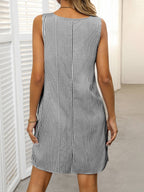 Striped Button Strap Pocket Mini Dress
