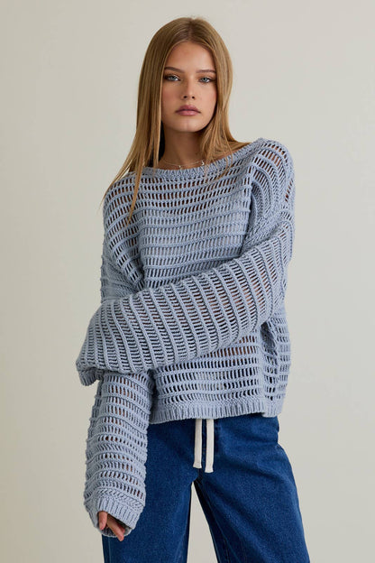 BOAT NECK OPENWORK SWEATER TOP