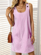 Striped Button Strap Pocket Mini Dress